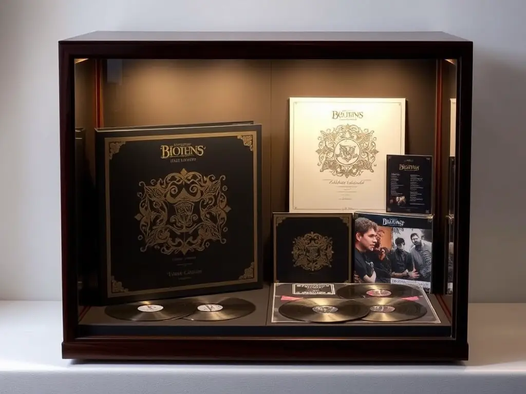 A close-up shot of a limited edition vinyl record, showcasing its unique packaging and exclusive artwork. The image emphasizes the rarity and collectibility of these special editions.