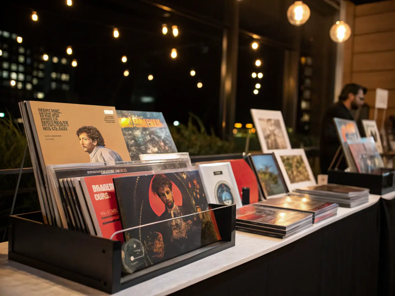 A display of new release CDs and DVDs, highlighting the cutting-edge sounds and innovative performances of contemporary artists. The image is vibrant and modern, reflecting the energy of the new music scene.
