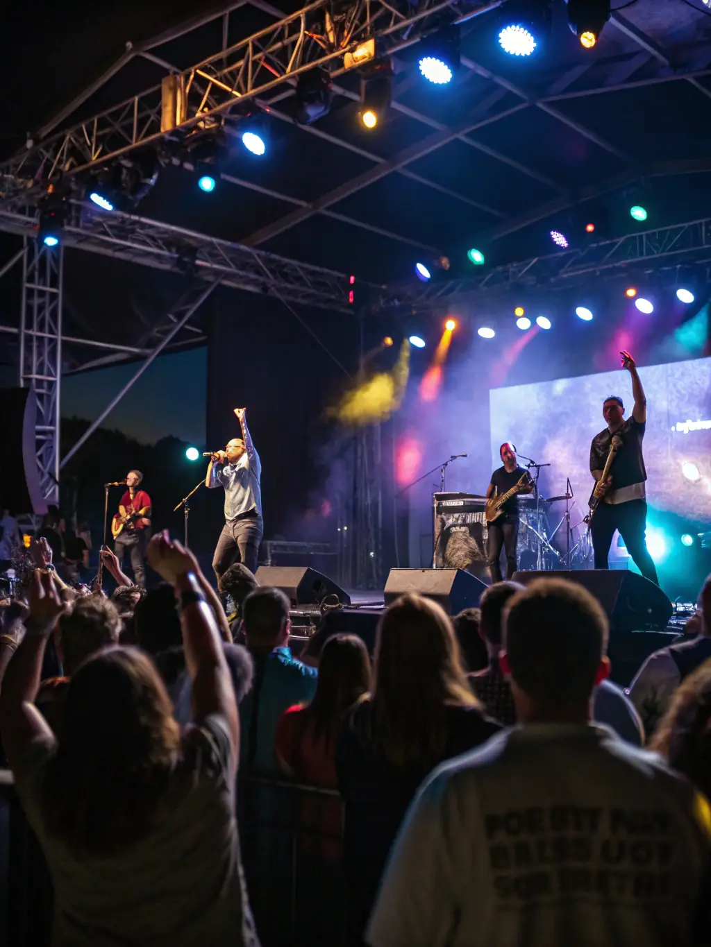 A vibrant photograph capturing a live music performance at a LE SOUS OFF organized concert, showcasing the energy and atmosphere of the event.